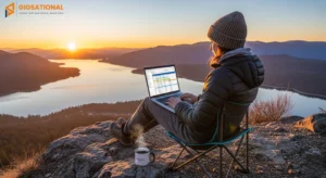 A girl enjoying sunset while working on side hustle